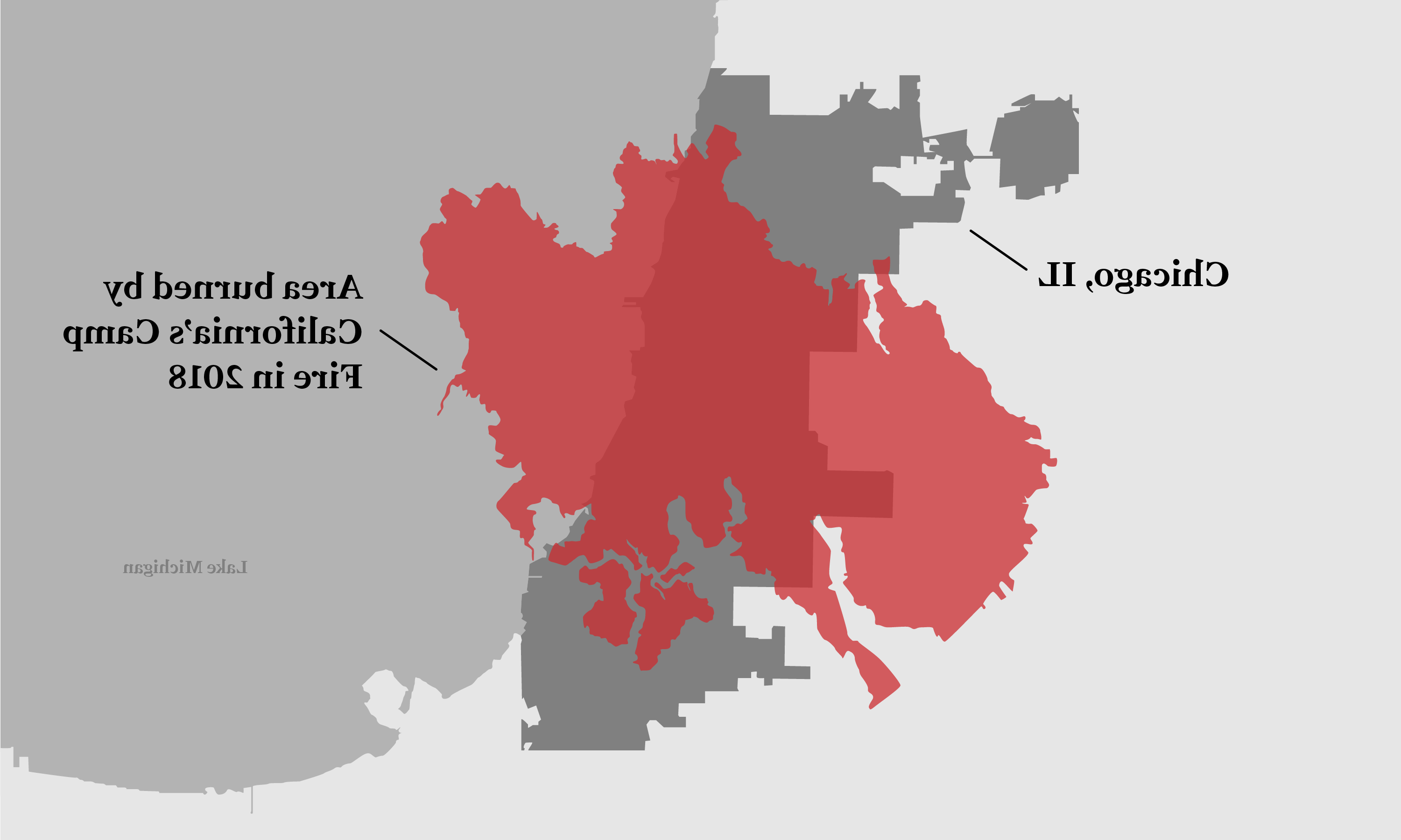 The perimeter of the Camp Fire overlayed on Chicago for scale